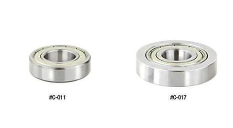 Two ball bearings with different sizes, #C-011 and #C-017, displayed side by side for comparison.
