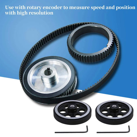 Rotary Encoder Wheel 200mm Circumference 6mm Inner Diameter Pro Grade Aluminum and Rubber Construction 2 Pack with gears and wrenches