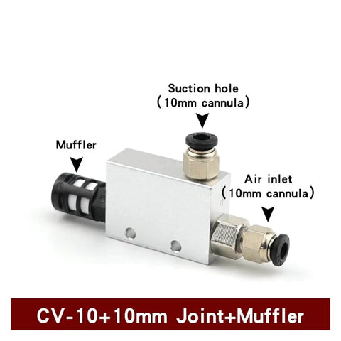 Built Tough Pro Grade Vacuum Generator With Suction Cup And Negative Pressure Control Valve Air Ejector CV 10HS 10 Mm joint and muffler view