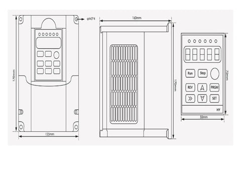 Technical diagram of 1.5kW VFD inverter driver dimensions for 800W ER11 CNC Spindle Motor Air Cooled 65mm Mount Home Shop DIY CNC