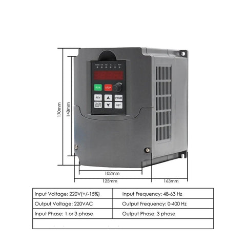 1.5kW VFD inverter driver for 800W ER11 CNC spindle motor air cooled 65mm mount home shop DIY CNC machining high speed milling