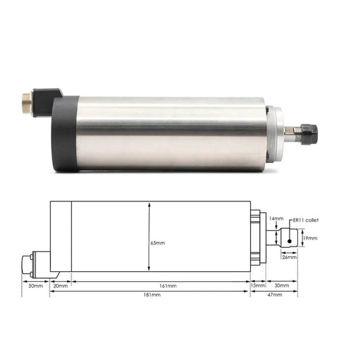 800W ER11 CNC Spindle Motor Air Cooled 65mm Mount Home Shop DIY CNC Machining with 4 Bearings and 1.5kW VFD side view