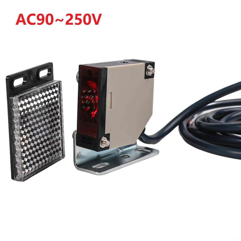 Reflector Photoelectric Sensor Switch with Infrared Beam Detection, 4 Meter Sensing Range, NO and NC Relay Output, IP54 ABS Housing
