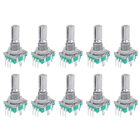 10 Pack 360 Degree Rotary Encoder Switches With Push Button For EC11 Potentiometer, Metal Encoder, 15mm Shank