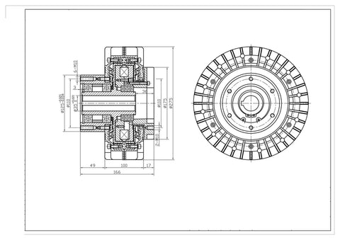Technical drawing of External Rotary Magnetic Particle Brake for Industrial Machinery, FLS-1 Series 10 Kg Capacity, detailed schematic view.