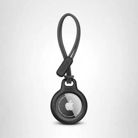 Rugged AirTag Holder With Strap For Key Ring And Luggage No Slip Case With Raised Edges And Twist Lock Design Black Keychain Accessory