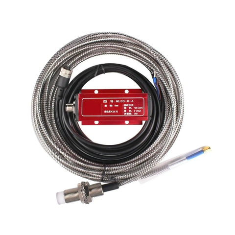 Built Tough Rugged Eddy Current Displacement Sensor ML33 A with stainless steel cable for precise readings in harsh environments.