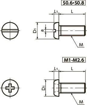 SNZS M1.6-10 Pan Head Machine Screws for Precision Instruments NBK - Japan Made diagram showing dimensions.