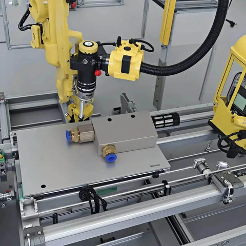 Industrial setup with Pneumatic Vacuum Generator With Silencer For Industrial Automation And Robotics on an aluminum platform.