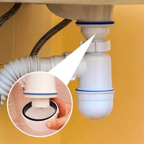Must Have 12 Pack Silicone Sink Drain Gasket Set With Slip Joint Washers And Seal Rings in use under kitchen sink