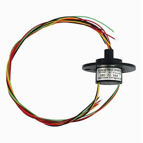 Six Channel Slip Ring With Carbon Brush Conductive Ring, 22Mm Diameter, 250Mm Wire Length, 2A Rating, Gold Contacts, ideal for machinery