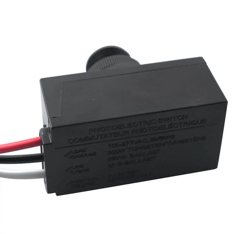 Side view of smart outdoor light control switch with photoelectric dusk to dawn sensor, IP65 weatherproof, hardwired for street lights.