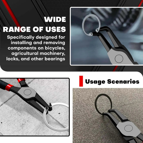 4 Piece Snap Ring Pliers Kit 7 Inch Internal And External Circlip Pliers Set in use for machinery maintenance