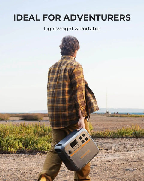 Person carrying Portable Power Station With 1440Wh LiFePO4 Battery, 1800W Continuous Output, ideal for camping and off-grid living.