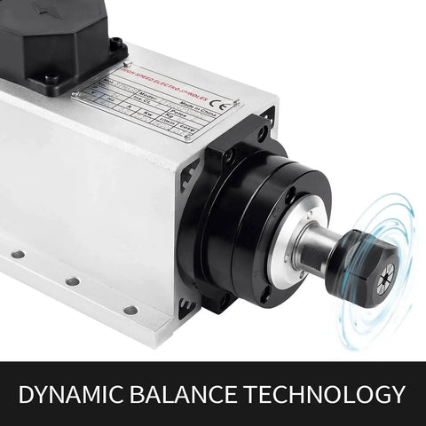 Square Air Cooled CNC Spindle Motor 110V 2.2KW 24000RPM ER20 Collet 6mm with Four Bearings and Dynamic Balance Technology