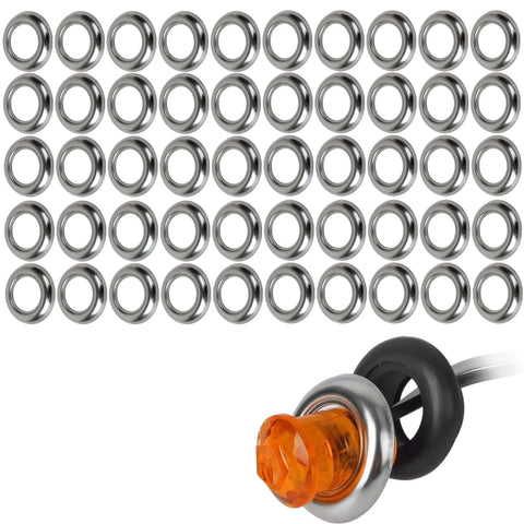 3/4 Inch Round Stainless Steel Trim Ring Bezel For 3/4 Inch Diameter Accent Marker Lights Front And Rear Clearance LEDs Fits Over Rubber Grommet Chrome Style Finish Pack Of 50