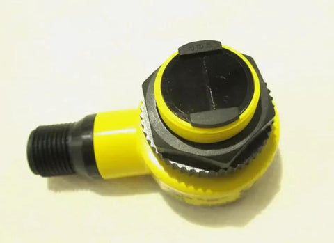 Top view of T18SN6FF100Q Photoelectric Switch Original Replacement Sensor for industrial automation with yellow housing and black connector.