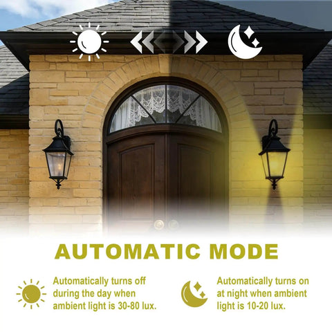House entrance with dusk-to-dawn lights controlled by Three Pack Outdoor Photocell Sensor Kit 100 To 277 Volt Waterproof.