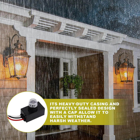 Three Pack Outdoor Photocell Sensor Kit 100 To 277 Volt Waterproof Dusk To Dawn Light Control Switch Sensor, installed example