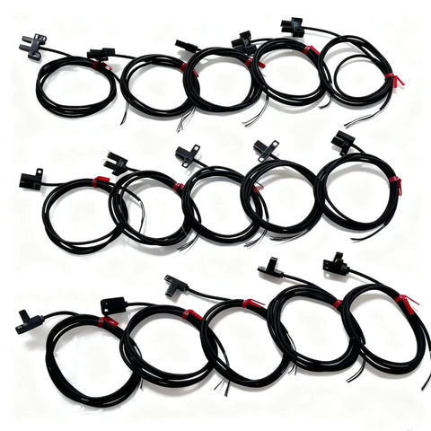 Multiple 1m Photoelectric Switch Sensor With PNP NO/NC Outputs For Easy Automation, coiled cables and black through beam sensors.