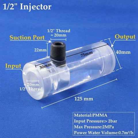 Transparent PMMA Acrylic Water Injector For Irrigation Systems And Farm Fertilizer Mixing Venturi Injector with 1/2 Inch Inlet