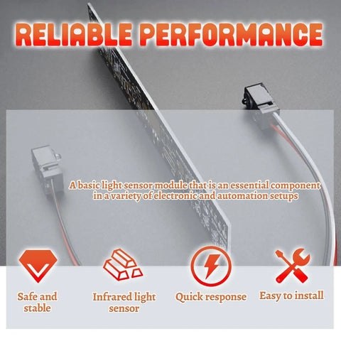 Two Pack Infrared Break Beam Distance Sensor With 5mm LED Indicators split showing reliable performance on gray background.