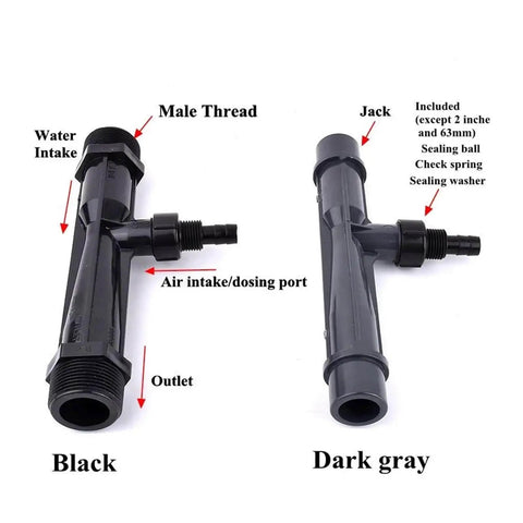 Venturi Water Ejector Mixer 2 Inch UPVC Dope Gas Liquid Fertilizer Applicator for Aquarium Fish Tank and Garden Irrigation, dark gray black pipe fittings