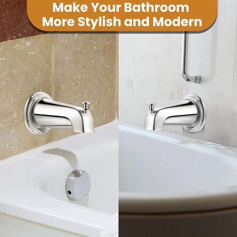 Universal Tub Spout With Diverter For 1/2 In Copper, 1/2 In IPS, And 3/4 In IPS Pipes, Chrome Bath Spout Replacement in bathroom tub