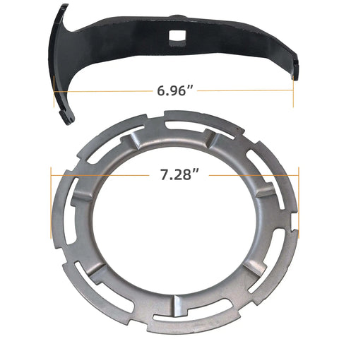 Universal Gas Tank Lock Ring Tool For Fuel Pump Sender Removal with dimensions for Ford Chrysler Dodge Chevy BMW Benz Volvo Jeep