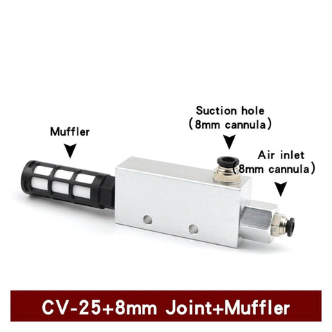 High Suction Vacuum Ejector With Suction Cup and Negative Pressure Control Valve for Delicate Parts, Air Ejector CV25HS 8mm, side view