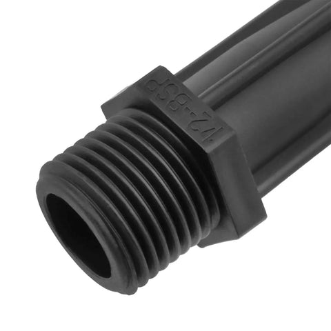 Close-up of black Venturi Fertilizer Injector For Drip Irrigation System Premium PP Plastic Venturi Ejector fitting threads