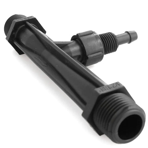 Half Inch Irrigation Venturi Fertilizer Mixer Injector for Garden and Farm with durable black plastic body, shown at an angle.