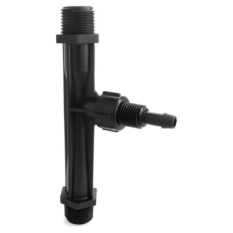 Half Inch Irrigation Venturi Fertilizer Mixer Injector with durable black plastic body, designed for garden and farm irrigation systems.