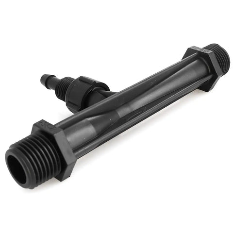 Half Inch Irrigation Venturi Fertilizer Mixer Injector for garden and farm systems with durable black plastic body, chemical resistant
