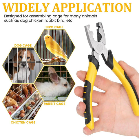1800 Pieces Wire Cage Clips With Pliers Non Slip Handle For Rabbit Chickens Birds Dogs Hog Cages illustration showing versatile applications