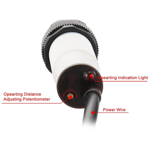 Rear view of Workhorse M18 Diffuse Reflection Photoelectric Sensor Switch 10cm Sensing Distance showing connections and indicator light