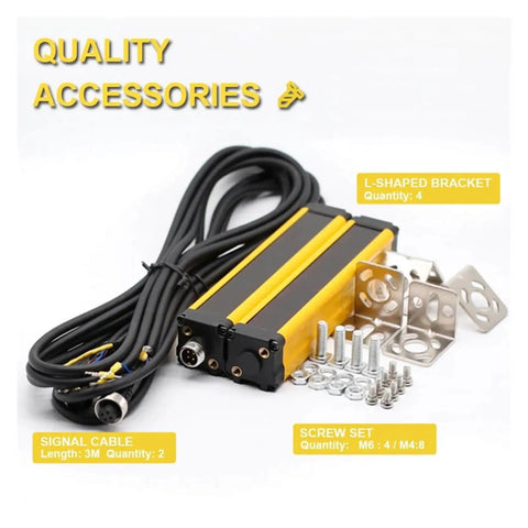 Accessories for Workhorse Safety Light Curtain Sensor Switch including cables, brackets, and screws.