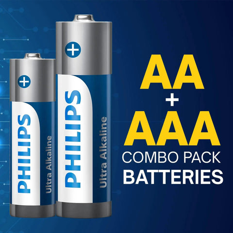 AA And AAA Ultra Alkaline Battery 24 Count Combo Pack With Reclosable Packaging graphic displaying two batteries.