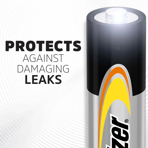 Close-up of Alkaline AAA Batteries 32 Pack Long Lasting for Electronics highlighting leak protection feature.