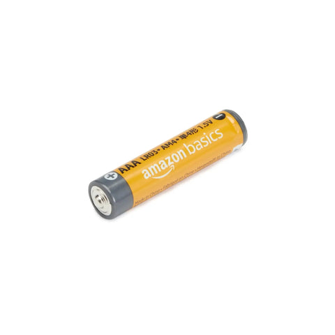 Single AAA battery from 24 Pack 12 AA And 12 AAA High Performance Alkaline Batteries Value Pack, side view.