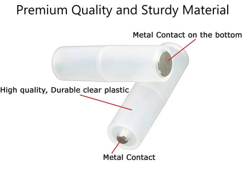 AAA to AA Battery Adapter Case With Metal Contacts, Clear, Pack of 4, showing clear plastic with metal contacts.