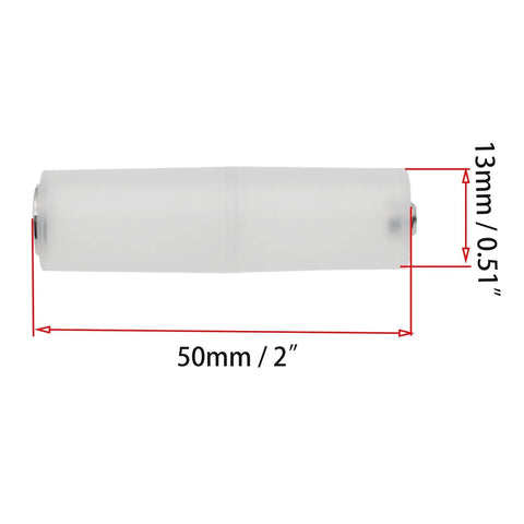 8 Pack AAA To AA Battery Adapters With Metal Contacts On Bottom Transparent, showing side view dimensions 50mm x 13mm.