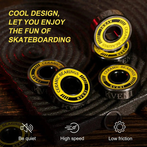 ABEC 9 Ceramic Ball Bearings Kit For Skateboards And Longboards With Titanium Coating 608RS showcasing cool design on surface