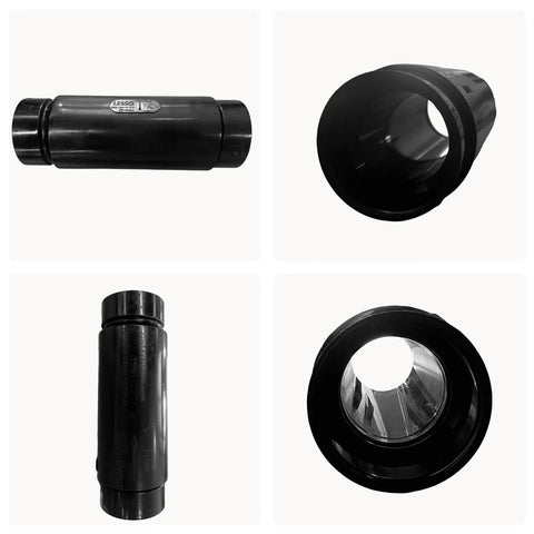 ABS Expansion Joint 1.5 Inch By 1.5 Inch For Pipe Fittings Ultra Premium ABS Plastic shown from front and side views