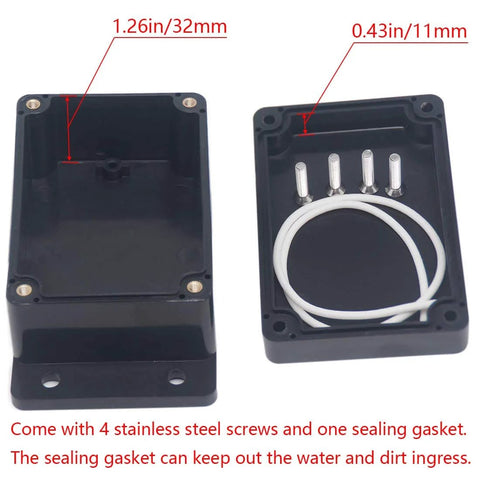 Two Pack ABS Outdoor IP65 Waterproof Electrical Project Boxes with Cable Glands open showing sealing gasket and screws.