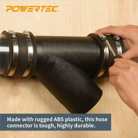 Efficient 4 Inch Y Fitting For Dust Collection Systems That Splits A Single 4 Inch Hose Into Two Lines, Crafted From Durable ABS Plastic With 1/8 Inch Thickness, Ideal For Woodworking Setups