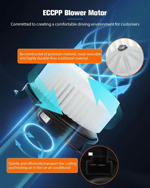 AC Blower Motor 700203 Compatible With Acura MDX TL RDX TLX TSX 2007 2017 And Honda Accord showing airflow and connector details
