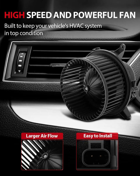 AC Blower Motor For Chevy Silverado GMC Sierra Buick Enclave Cadillac Escalade Acadia 2010 2017 Compatible With 3.6L 4.3L 4.8L 5.3L 6.0L 6.2L Engines, shown in car dash installation