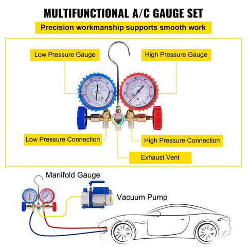 3CFM 1/4HP Single Stage Air Vacuum Pump Kit for HVAC with manifold gauge set diagram