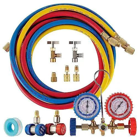 Pro Grade 3.5 CFM Single Stage Vacuum Pump For HVAC Systems with manifold gauge set and hoses for R134A R410A recharging